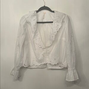 Free People White Eyelet Ruffled Peasant Top